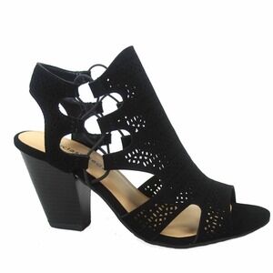 Women's Black Dress Sandals Block Heel Laser Cut Sexy City Classified Size 7.5